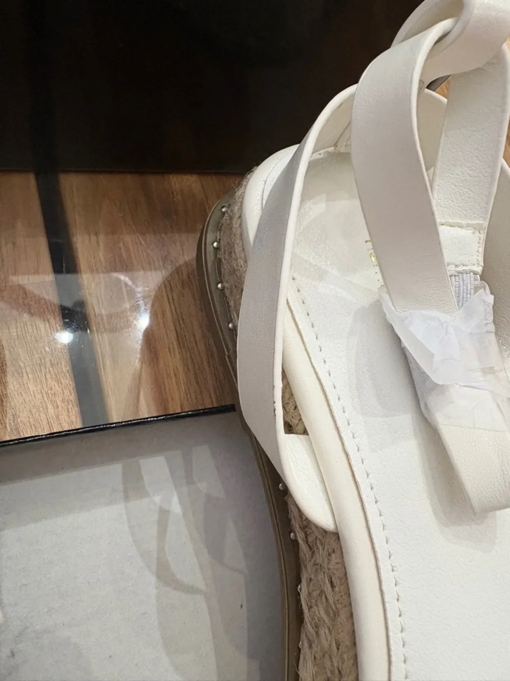 NIB Flawed Sz 7 White PU Plait Detail Strappy Espadrille Sandals Platform Shoes